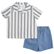 Blue Striped Crosshatch Linen Set