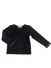 Black LS Pearl Cuff Shirt
