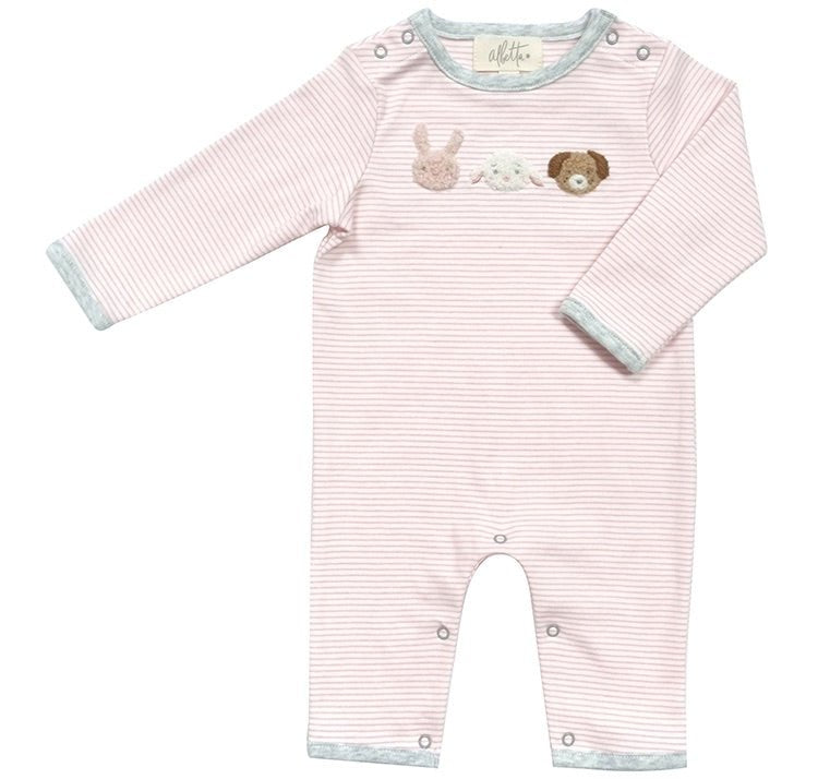 Applique Farm Pink Stripe Babygro - Wren Harper