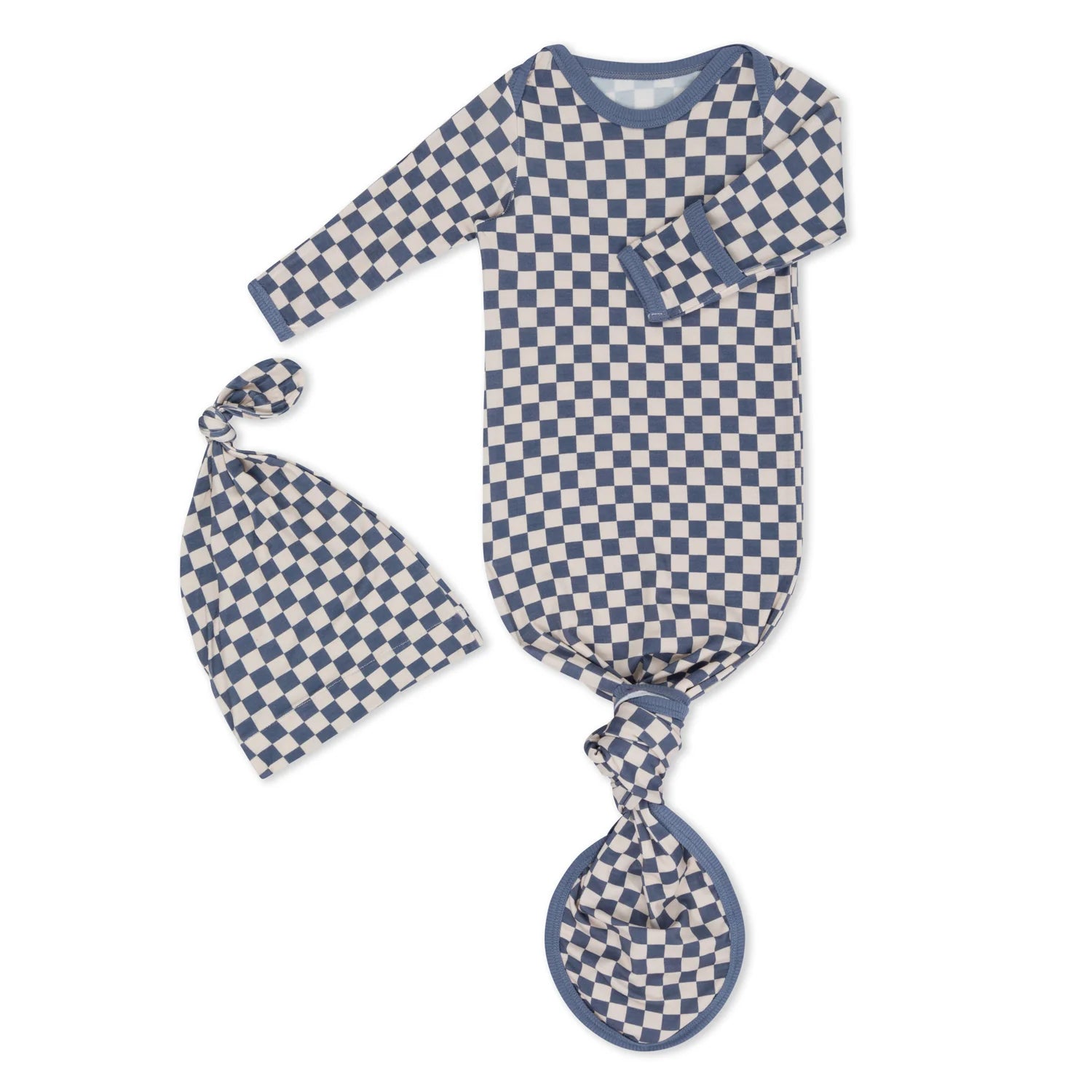 Blue Checkers Knot Gown & Hat - Wren Harper