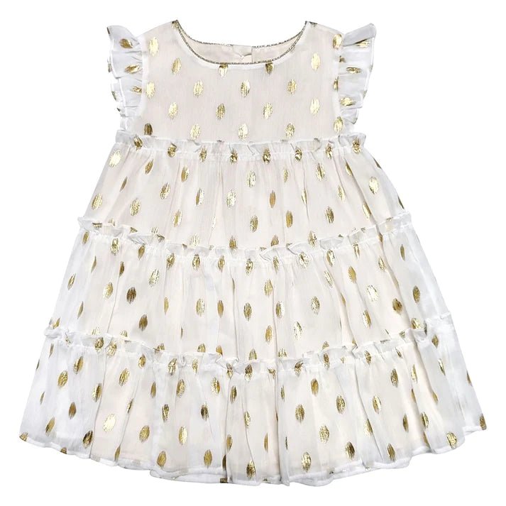 Celeste Gold Dot Chiffon Dress - Wren Harper