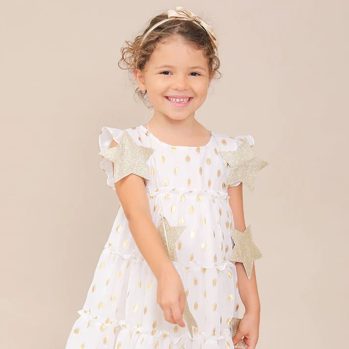 Celeste Gold Dot Chiffon Dress - Wren Harper