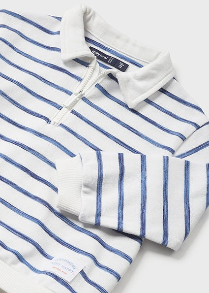 Striped Polo Collar Sweatshirt