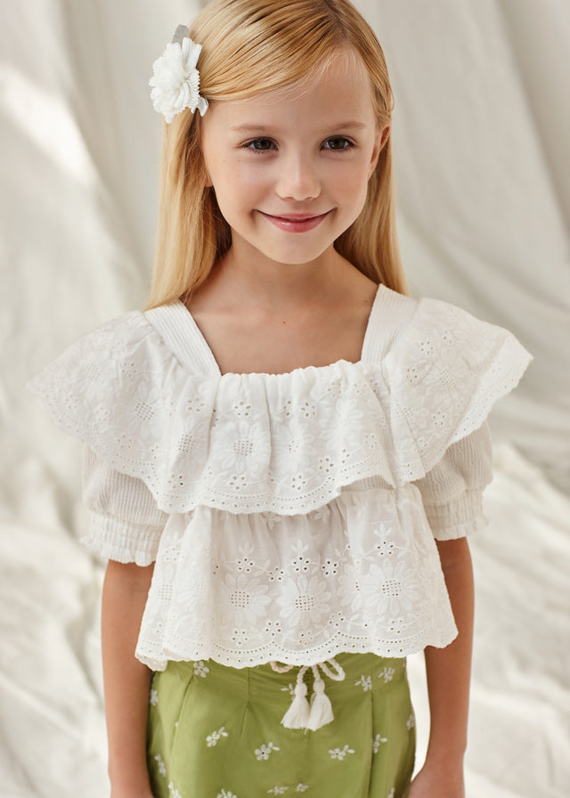 White Eyelet Ruffle Blouse
