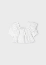 White Eyelet Ruffle Blouse