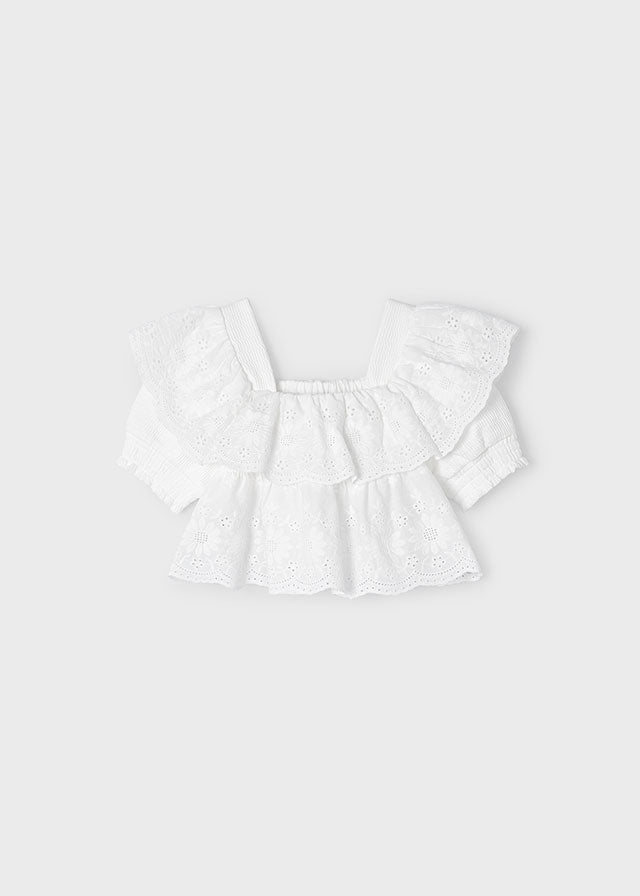 White Eyelet Ruffle Blouse