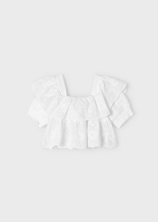 White Eyelet Ruffle Blouse