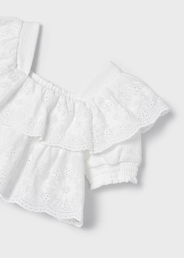 White Eyelet Ruffle Blouse