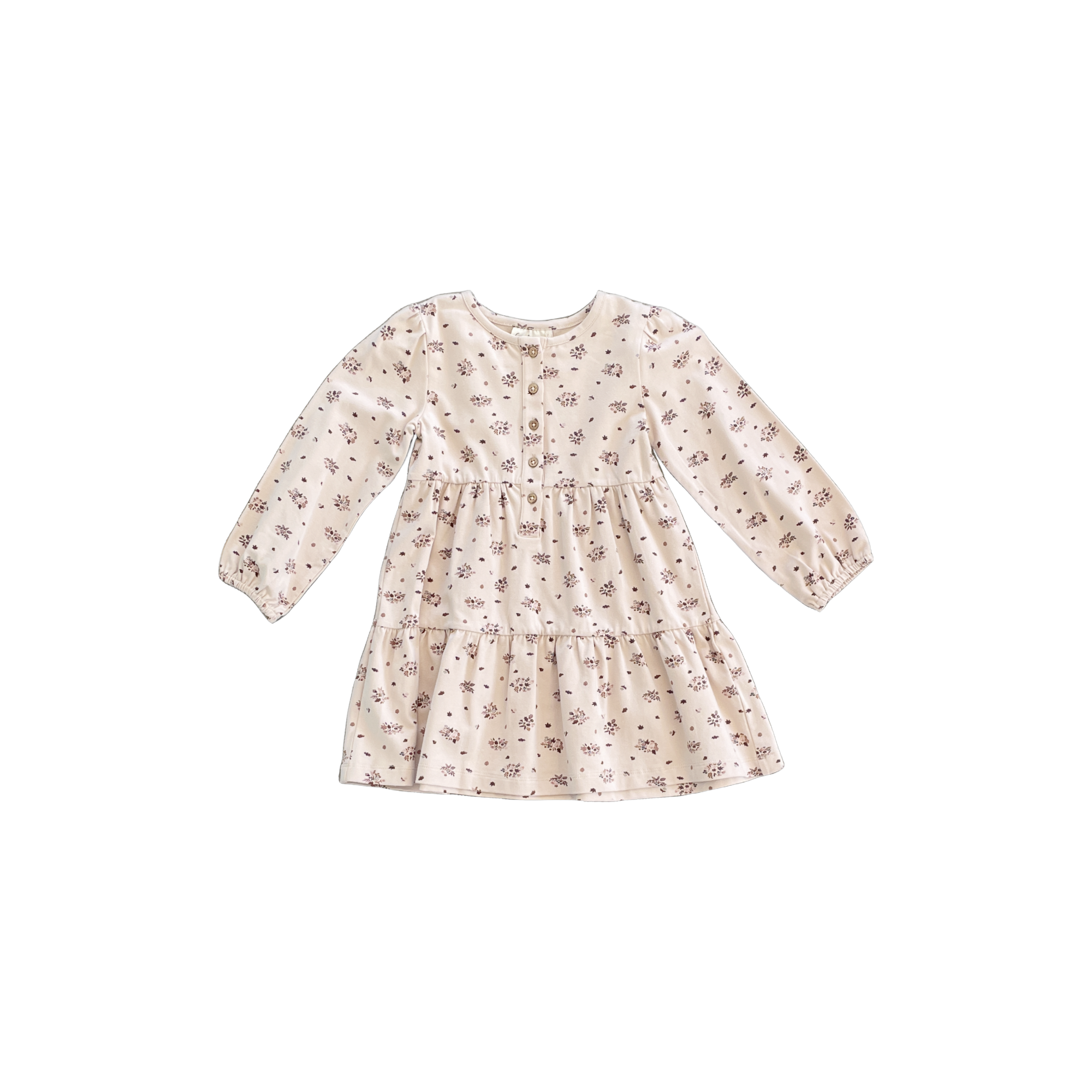 L/S Henley Tiered Dress W/Fall Print