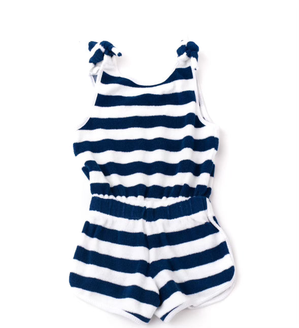 Navy Strip Terry Romper