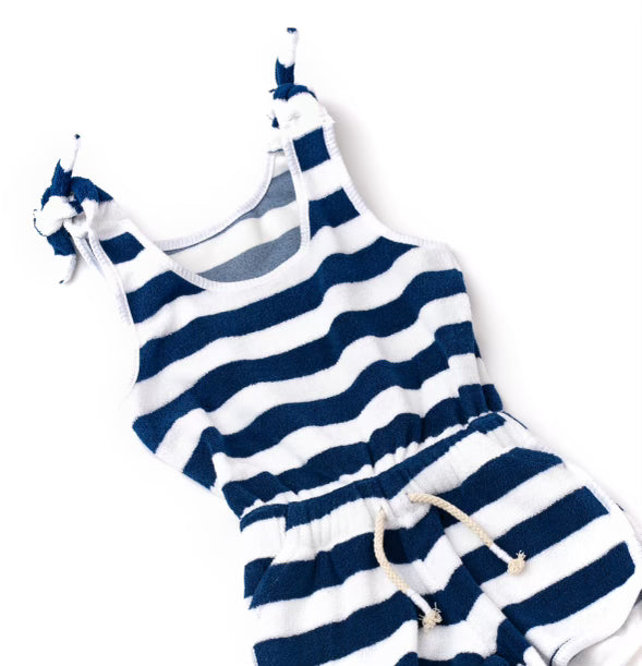 Navy Strip Terry Romper