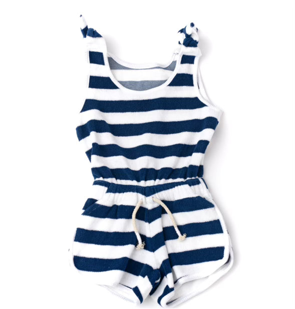 Navy Strip Terry Romper