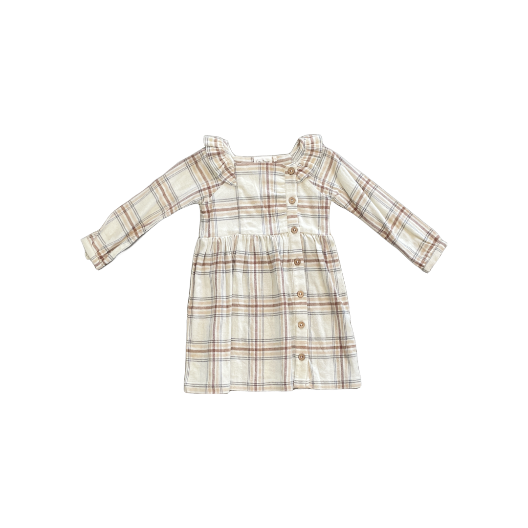 Long Sleeve Side Button Plaid Flannel Dress