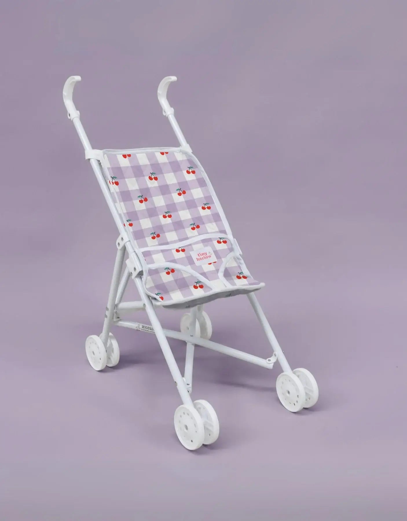Stroller for doll - Violet gingham + cherries - Tiny Harlow