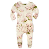 Bamboo Ruffle Zipper Footed Romper Water Lily - Wren Harper