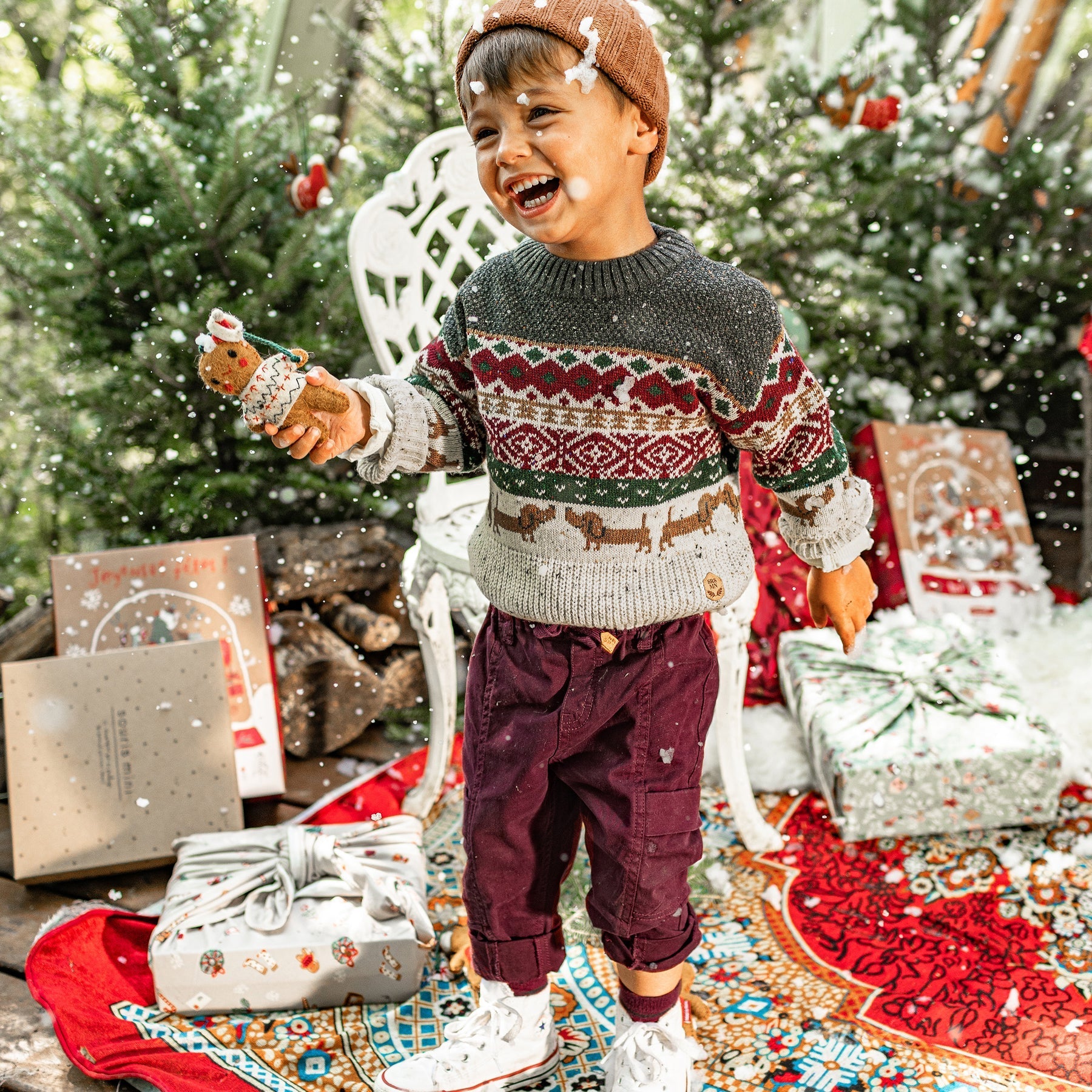 Knitted Sweater with Colorful Jacquards Pattern - Wren Harper
