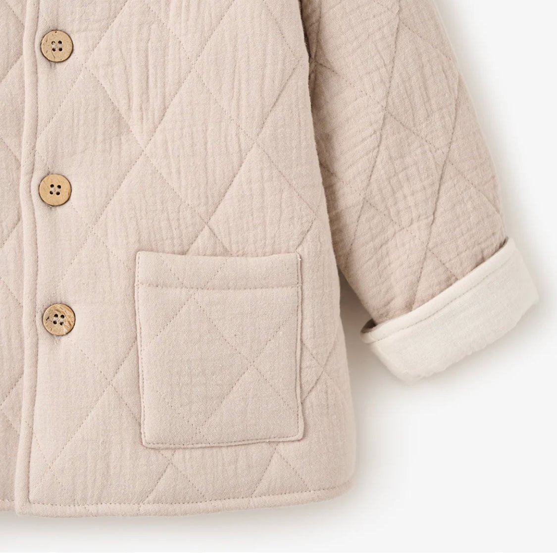 Organic Muslin Quilted Jacket Taupe - Wren Harper