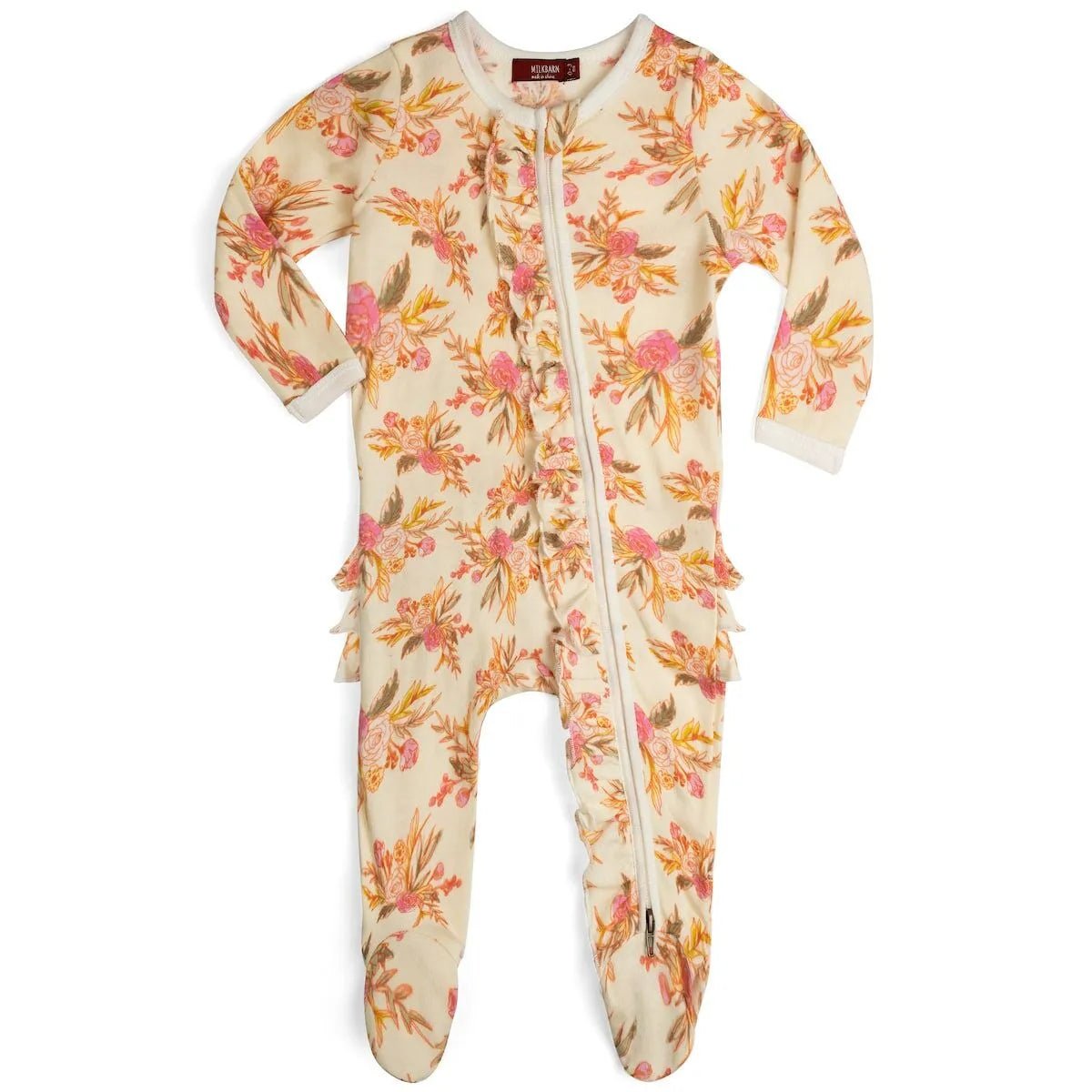 Organic Ruffle Zipper Footed Romper Vintage Floral - Wren Harper
