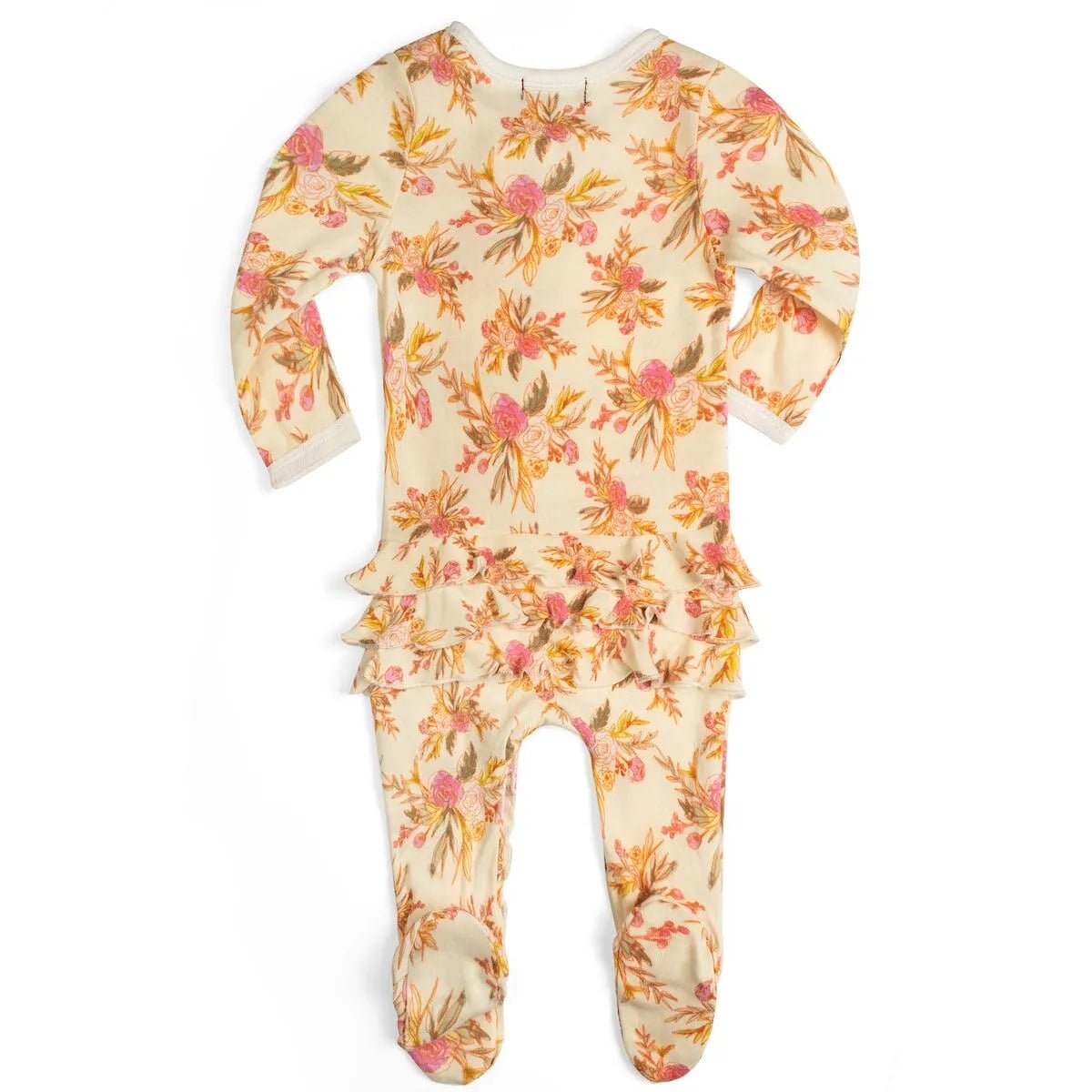Organic Ruffle Zipper Footed Romper Vintage Floral - Wren Harper