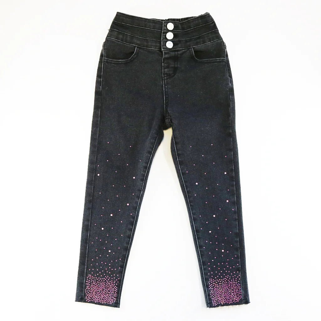 Pink Rhinestone Elastic Jeans - Wren Harper